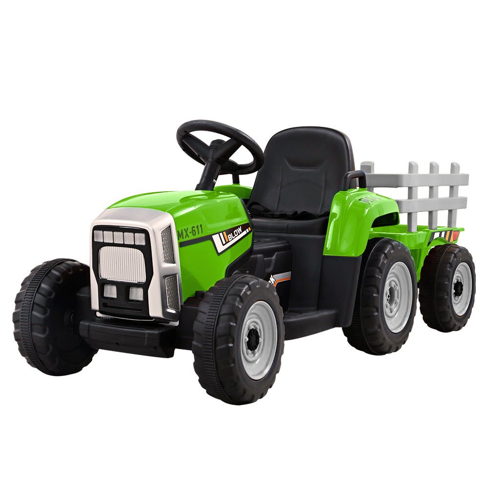 Ride On Car Tractor Trailer Toy Kids Electric Cars 12V Battery Green-0