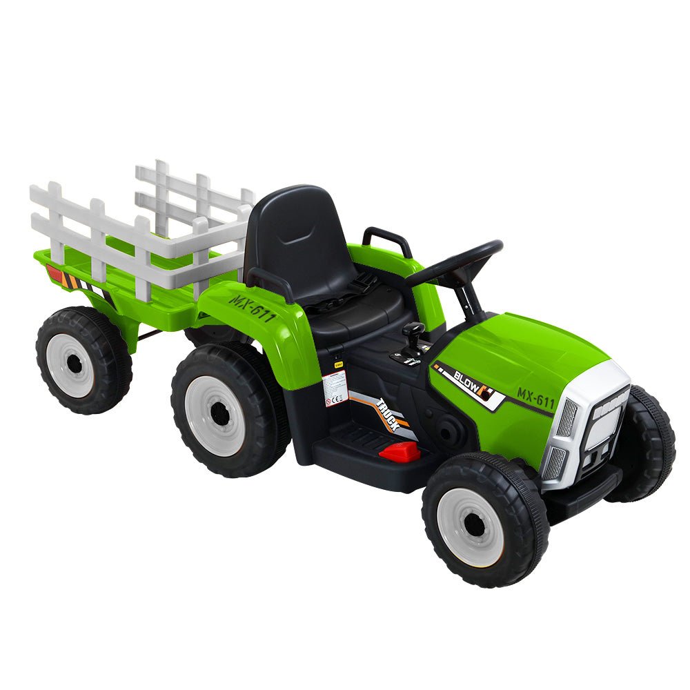 Ride On Car Tractor Trailer Toy Kids Electric Cars 12V Battery Green-2