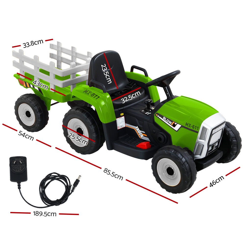 Ride On Car Tractor Trailer Toy Kids Electric Cars 12V Battery Green-1