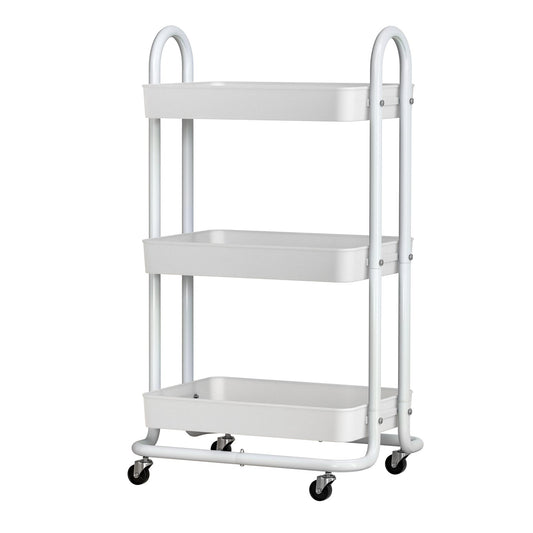 Storage Trolley Kitchen Cart 3 Tiers Rack Shelf Organiser Wheels White-0