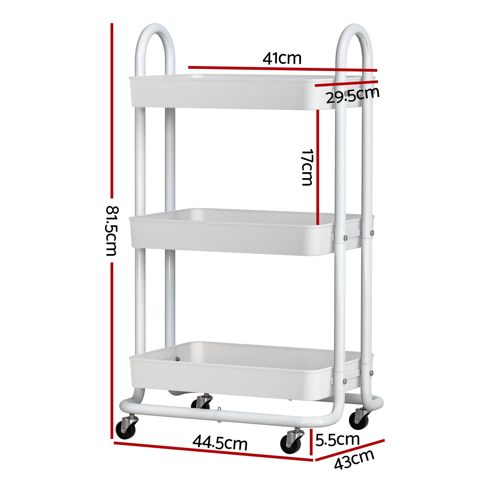 Storage Trolley Kitchen Cart 3 Tiers Rack Shelf Organiser Wheels White-1