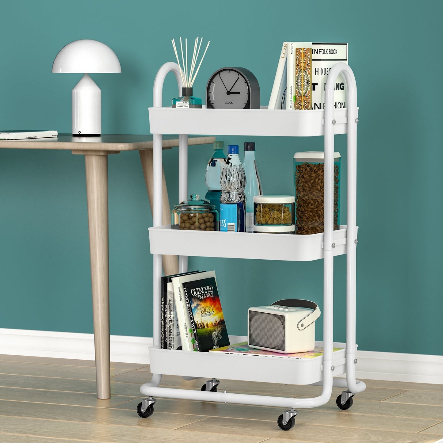 Storage Trolley Kitchen Cart 3 Tiers Rack Shelf Organiser Wheels White-4