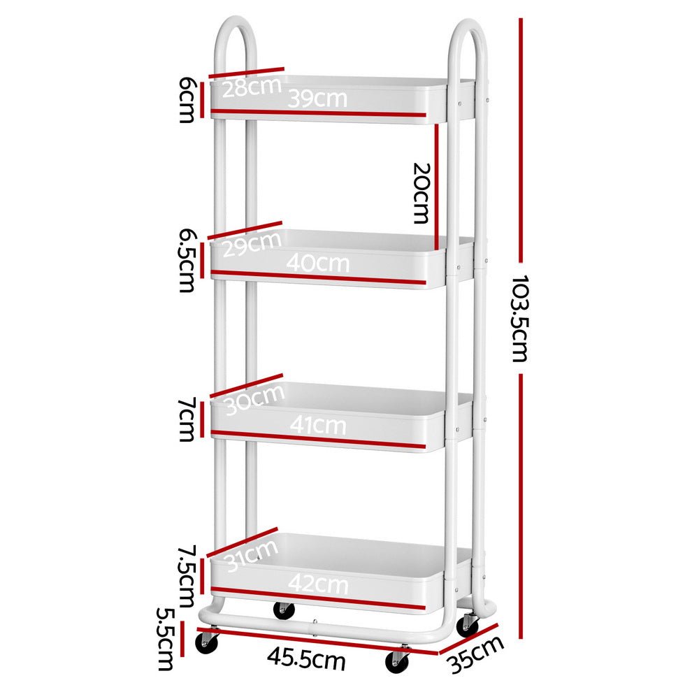 Storage Trolley Kitchen Cart 4 Tiers White-1