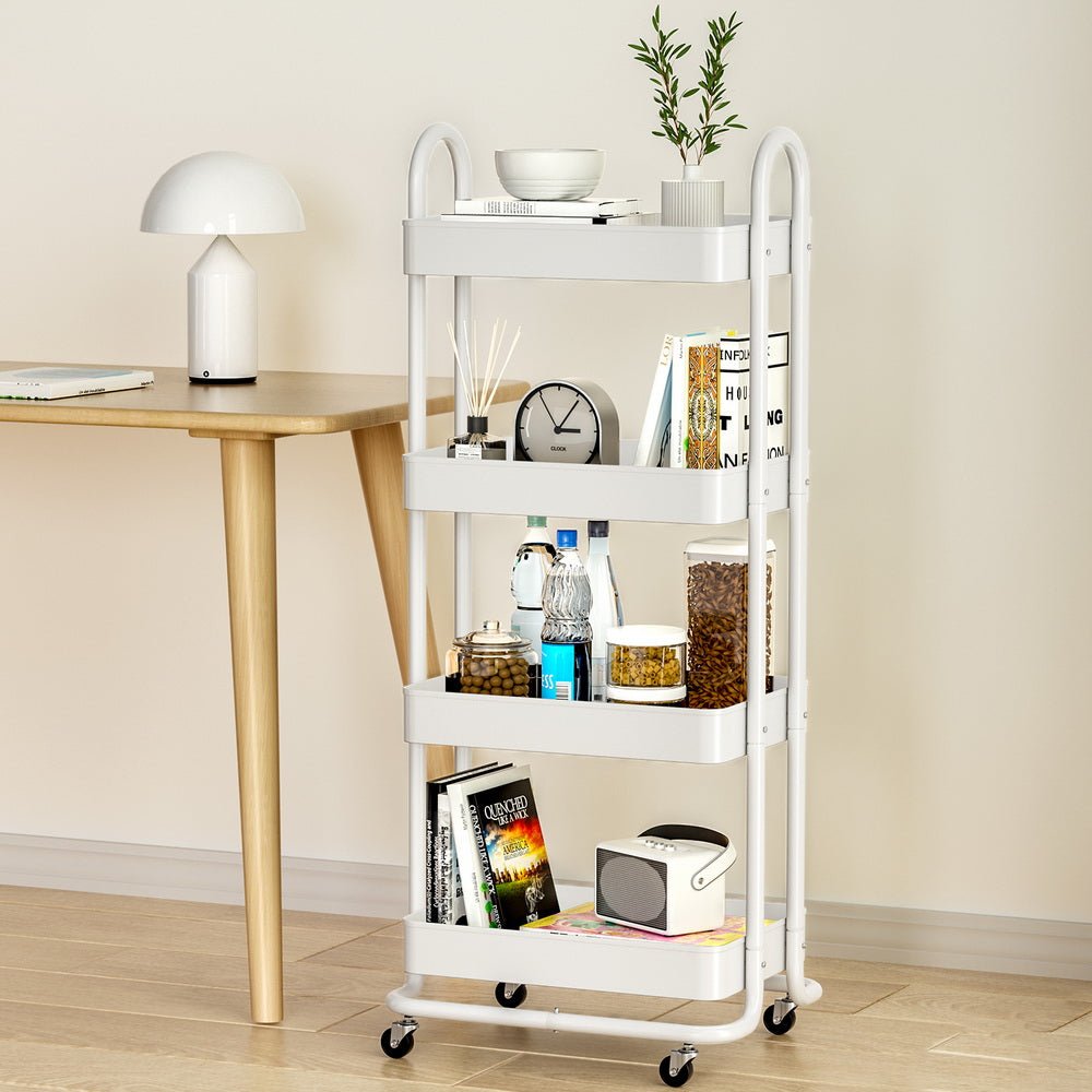 Storage Trolley Kitchen Cart 4 Tiers White-4