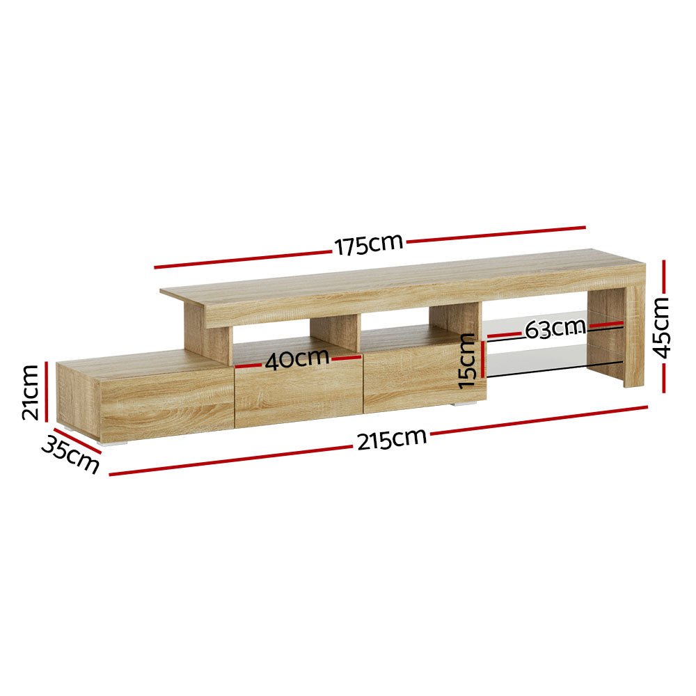 215cm LED TV Cabinet Entertainment Unit - Wood-2