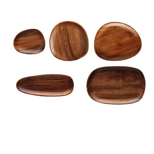 Five wooden timber platters with rounded edges