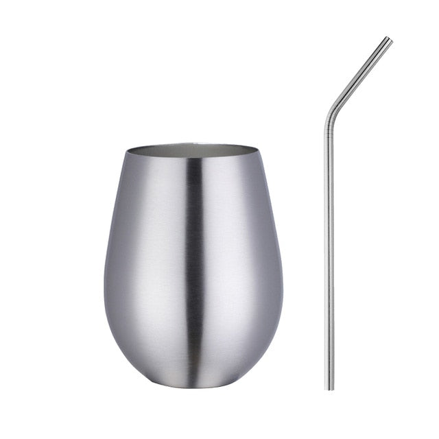 Silver stainless steel tumbler with straw