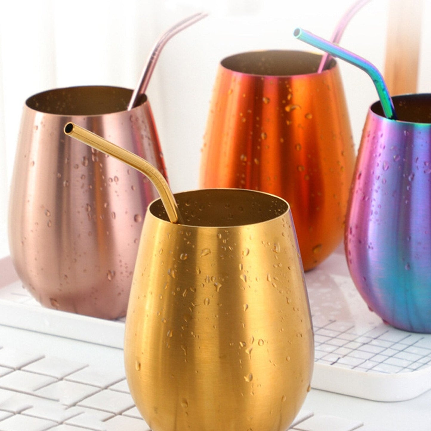 Stainless steel tumblers with straws in different colours