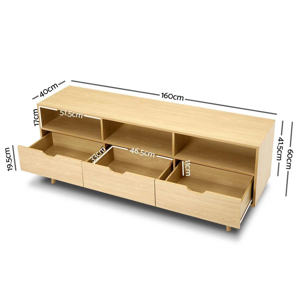 160CM Scandinavian S160cm Scandinavian style TV entertainment unit light timber with dimensions