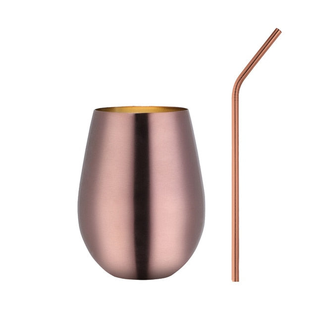 Rose coloured stainless steel tumbler with straw