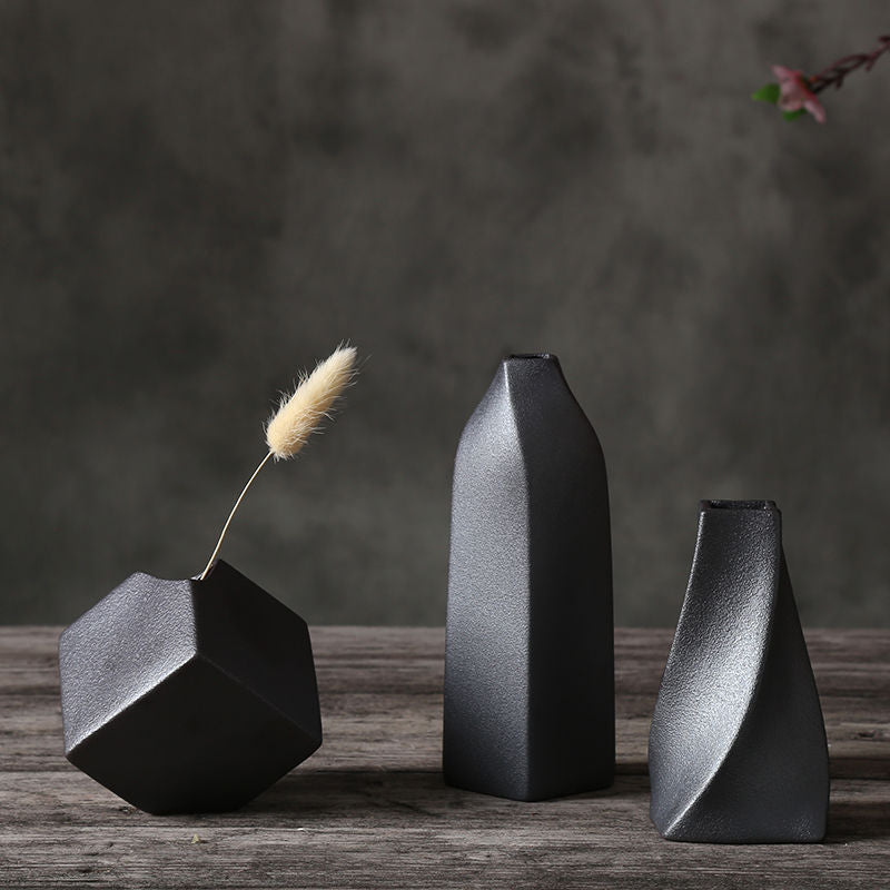 Black ceramic vases in various shapes