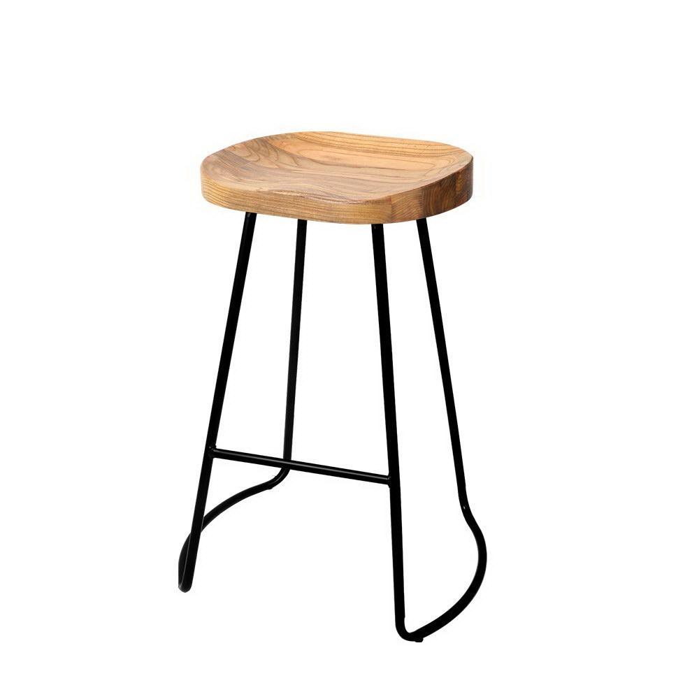 Elm wood and metal bar stool