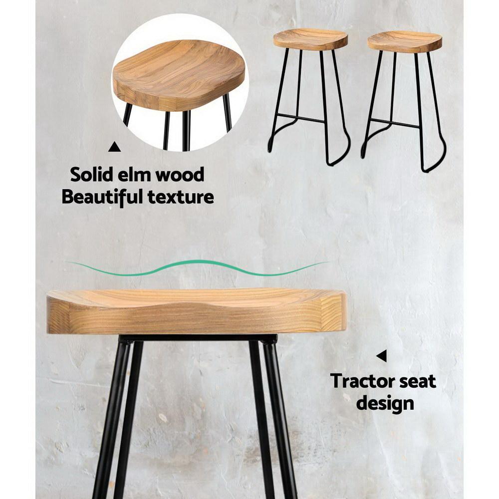 Elm wood and metal bar stools with notations