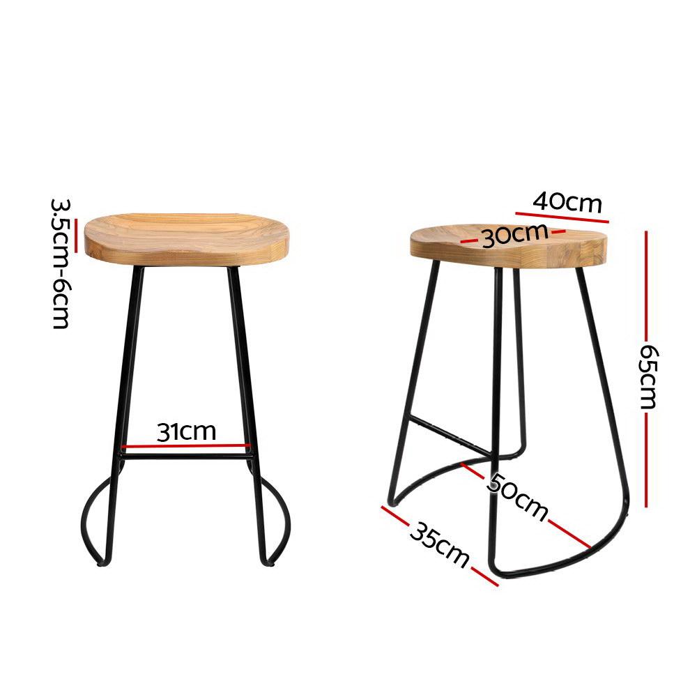 Elm wood and metal bar stools with dimensions