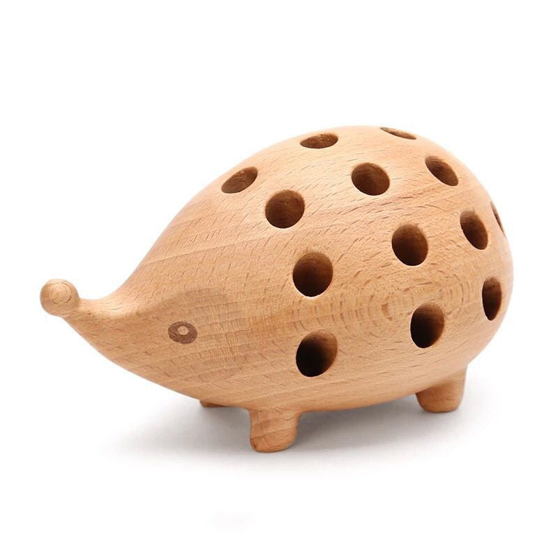 Timber hedgehog pen pencil holder without pencils