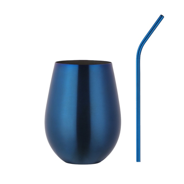 Blue stainless steel tumbler with straw