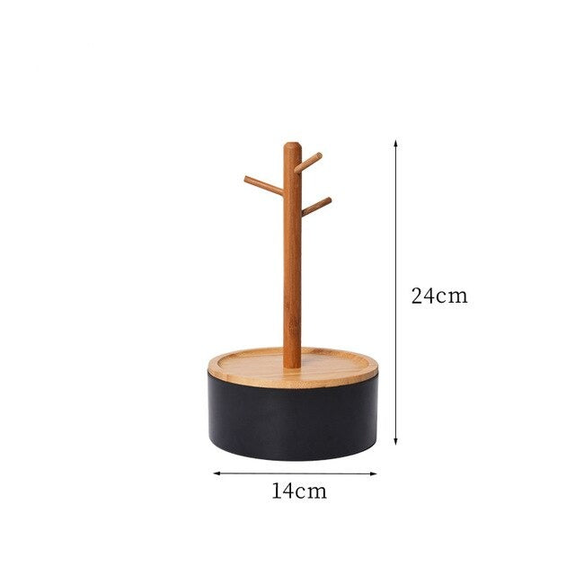 Wood bamboo jewellery tree black base container dimensions