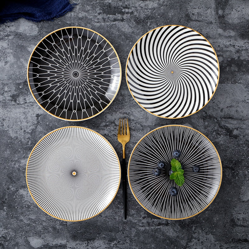 Black and white patterned plates