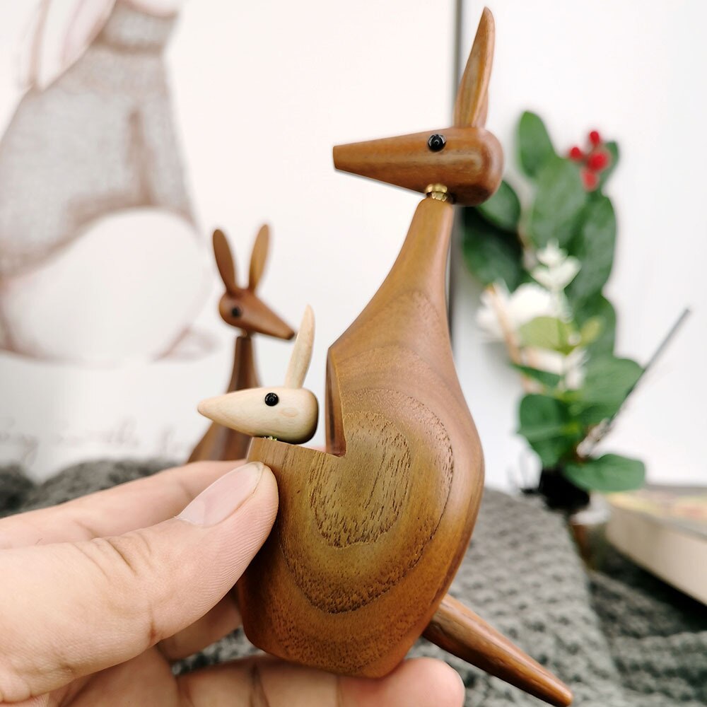 Close up of solid timber kangaroo with joey