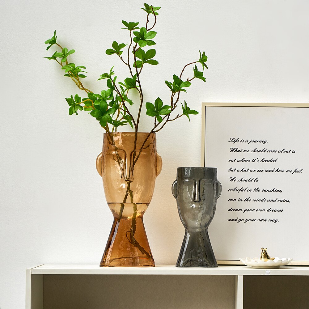 Amber and black glass and crystal abstract vases