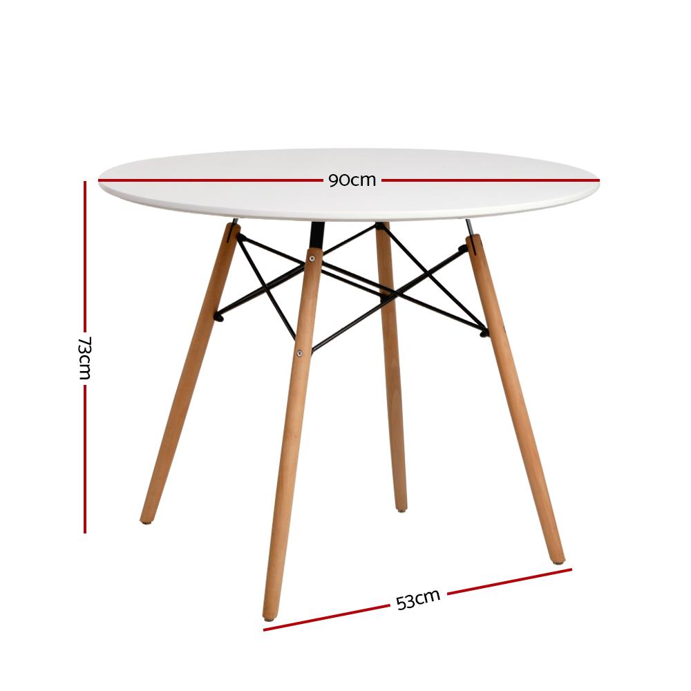 White 4 seater dining table with solid beech wood legs with dimensions