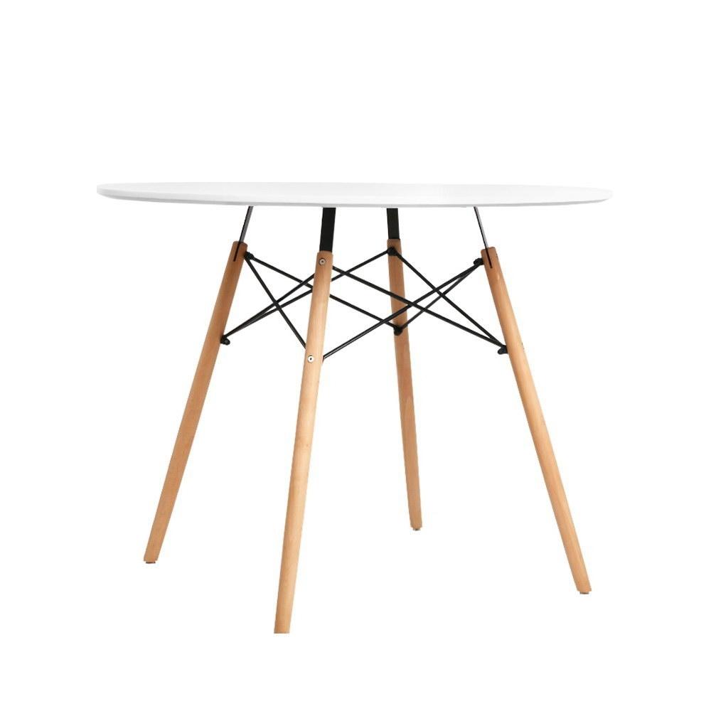 White 4 seater dining table with solid beech wood legs