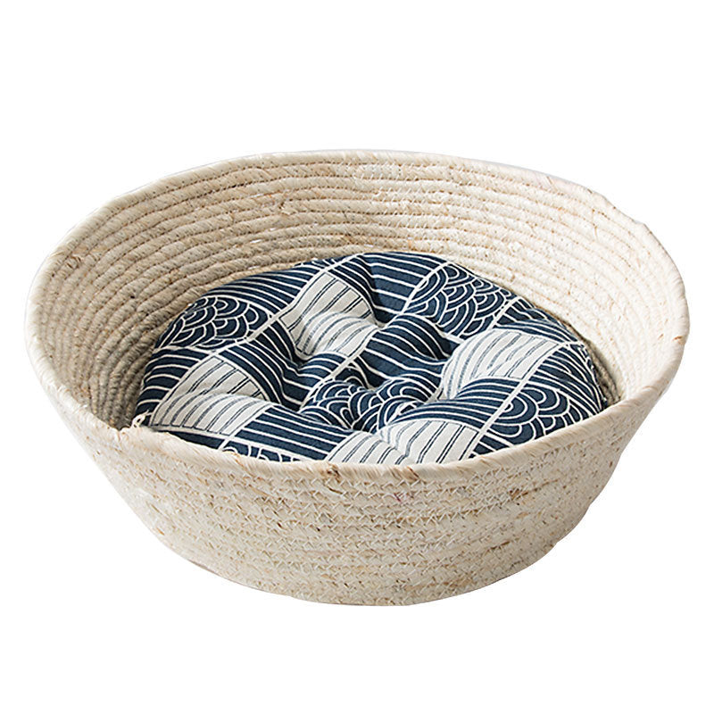 Woven basket with cushion