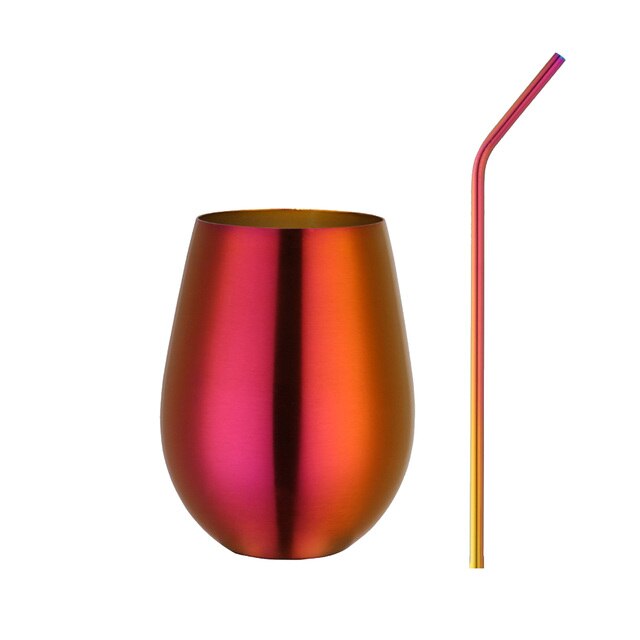 Sunset red stainless steel tumbler with straw