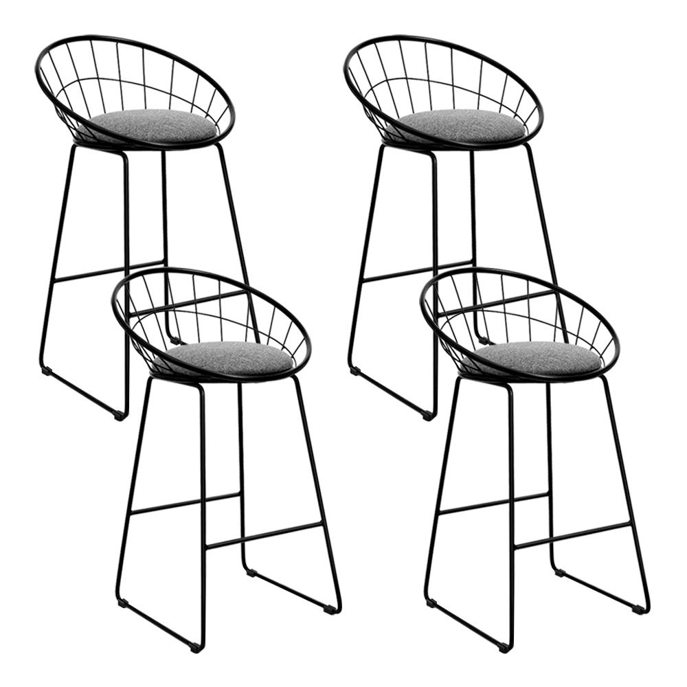 Steel bar stools with grey cushioned seating