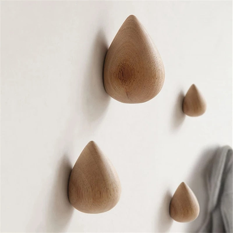 Timber wood raindrop wall hooks side angle view