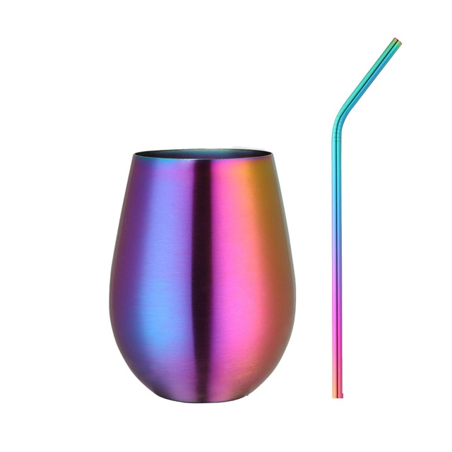 Rainbow carnival stainless steel tumbler with straw