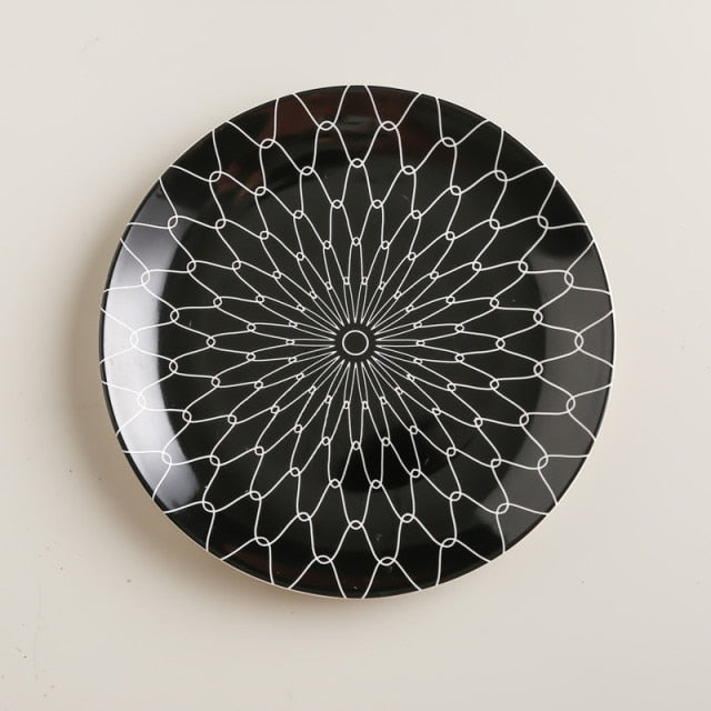 Black plate with white pattern