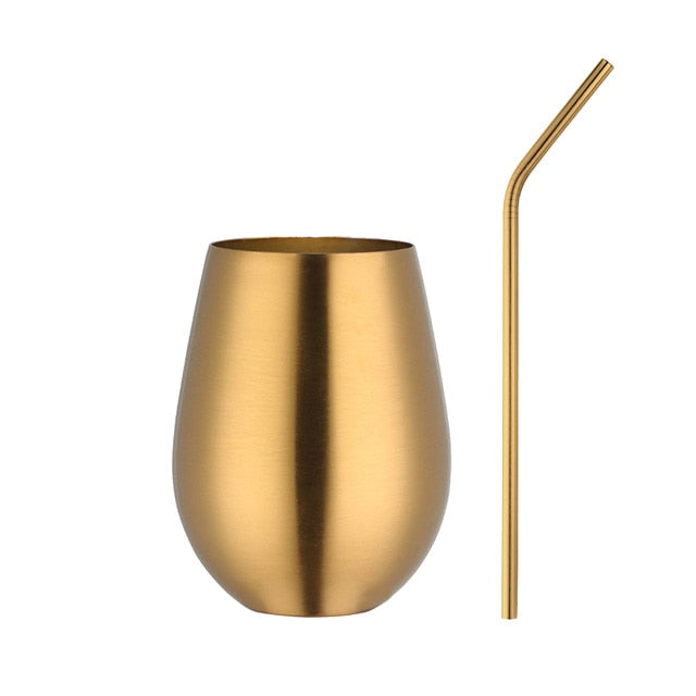 Gold stainless steel tumbler with straw