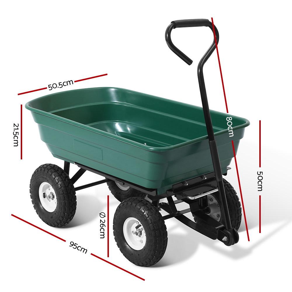 75L green garden cart with dimensions