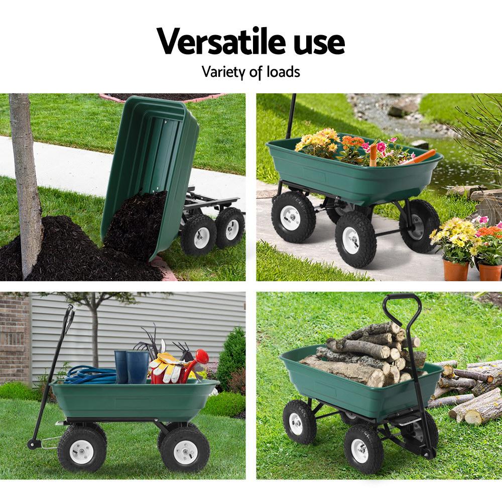 75L green garden cart with notations