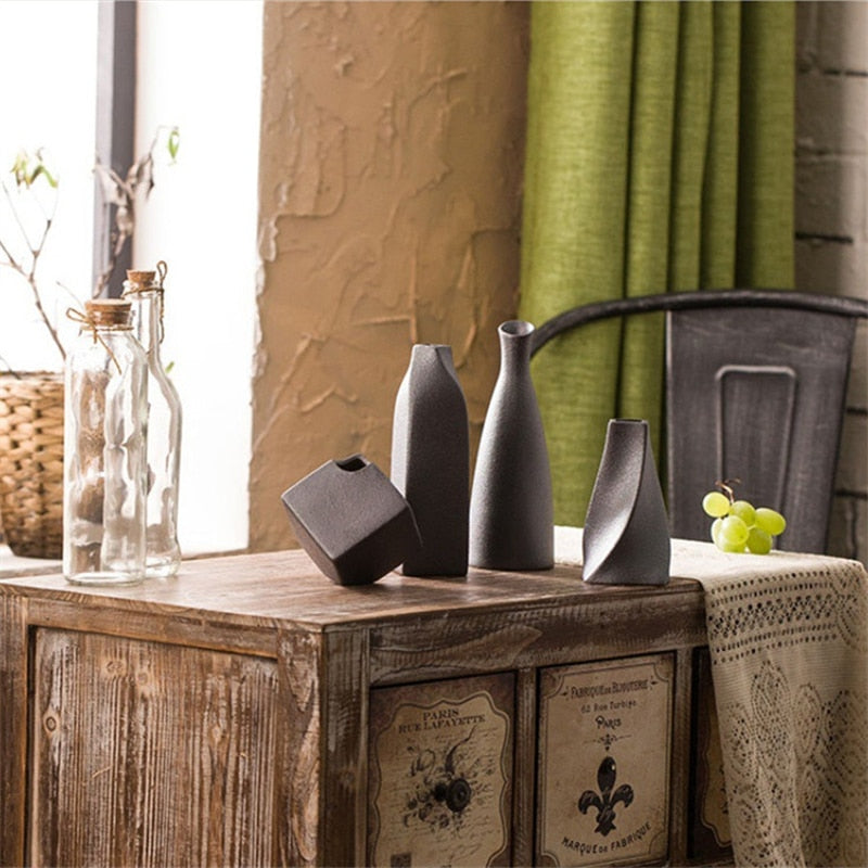 Black ceramic vases in various shapes