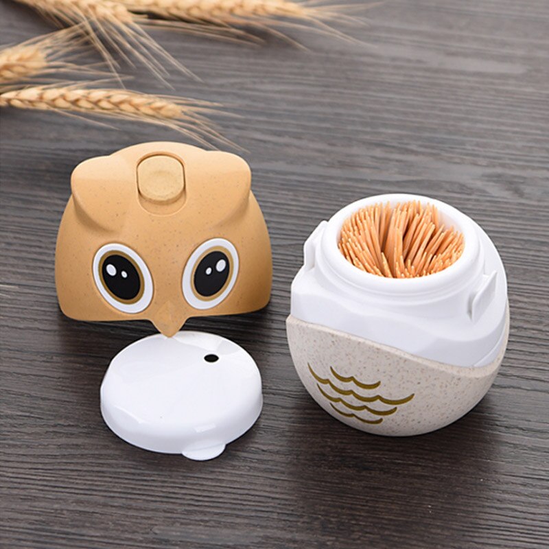 Owl toothpick holder and dispenser open