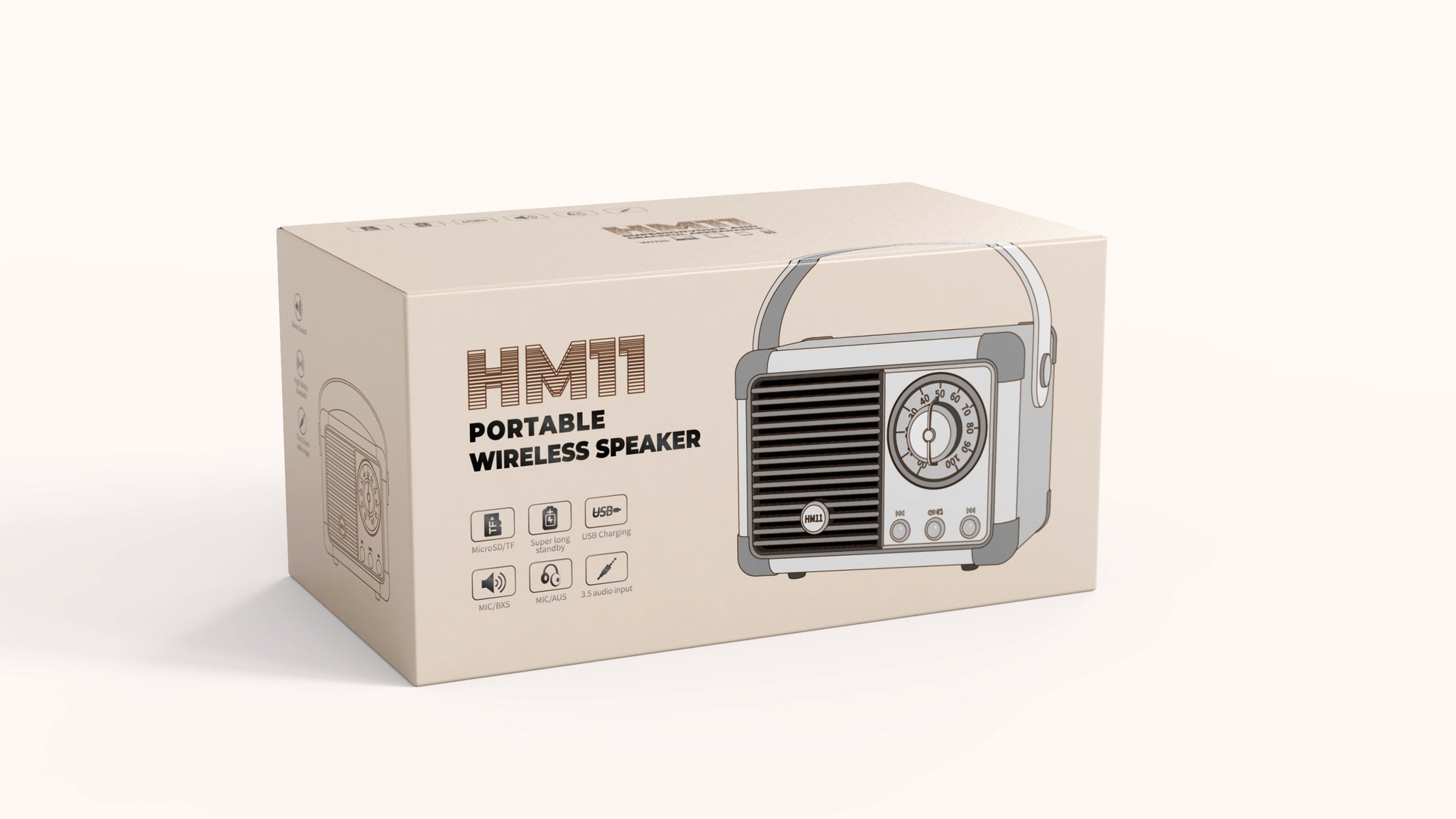 Boxed vintage retro inspired speaker with handle