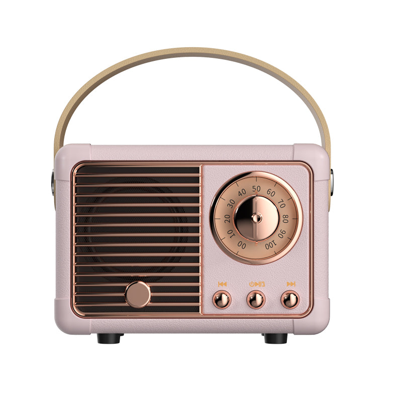 Pastel pink rose gold vintage retro inspired speaker with handle