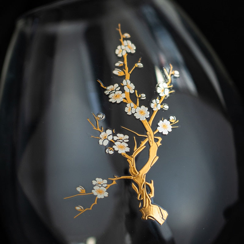 Blossom pattern on glass close up