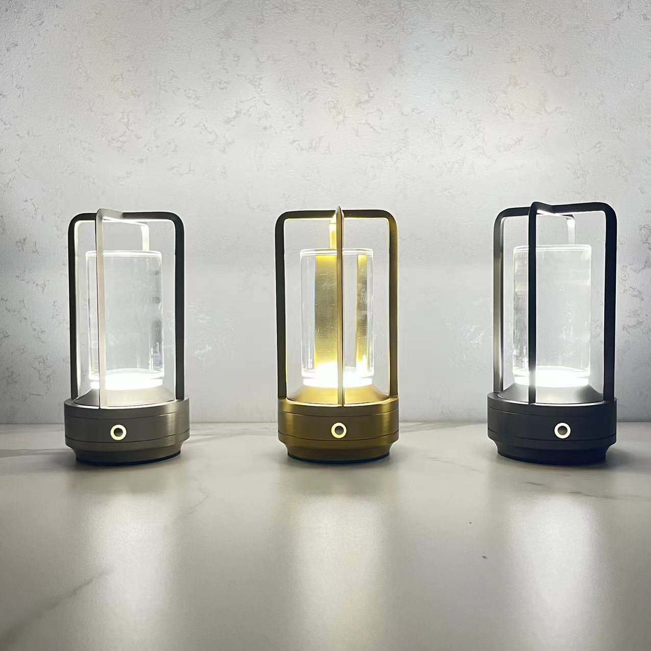 Touch lantern lamps in silver, gold and black