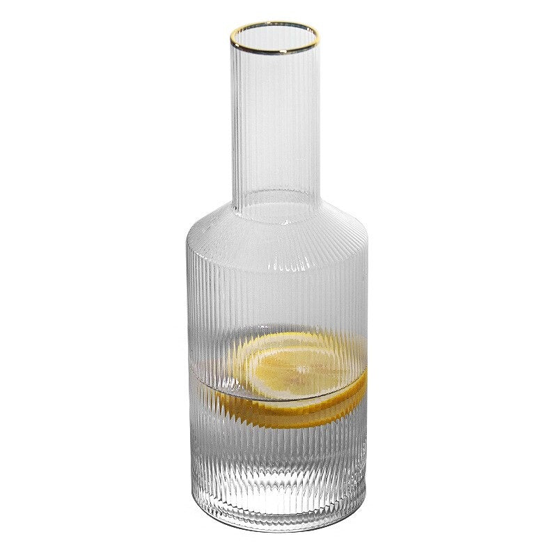 Ridged glass carafe with gold rim