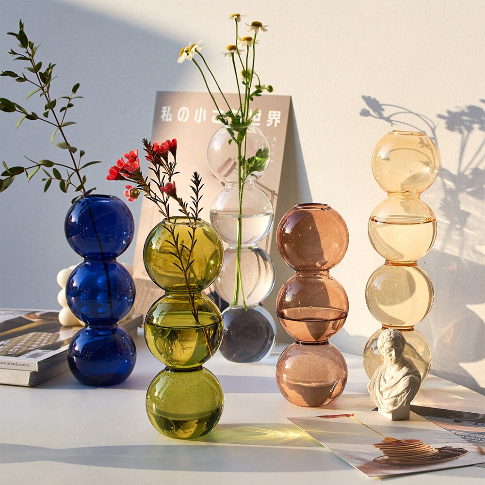 Various bubble stack vases in different colours and sizes