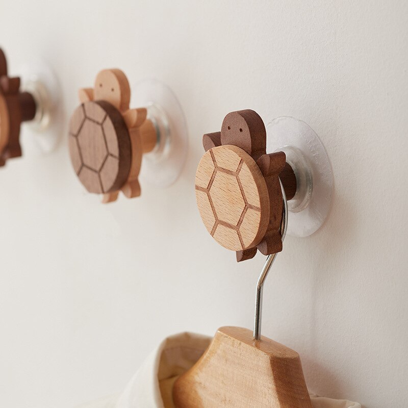 Timber wood turtle wall hooks side angle view