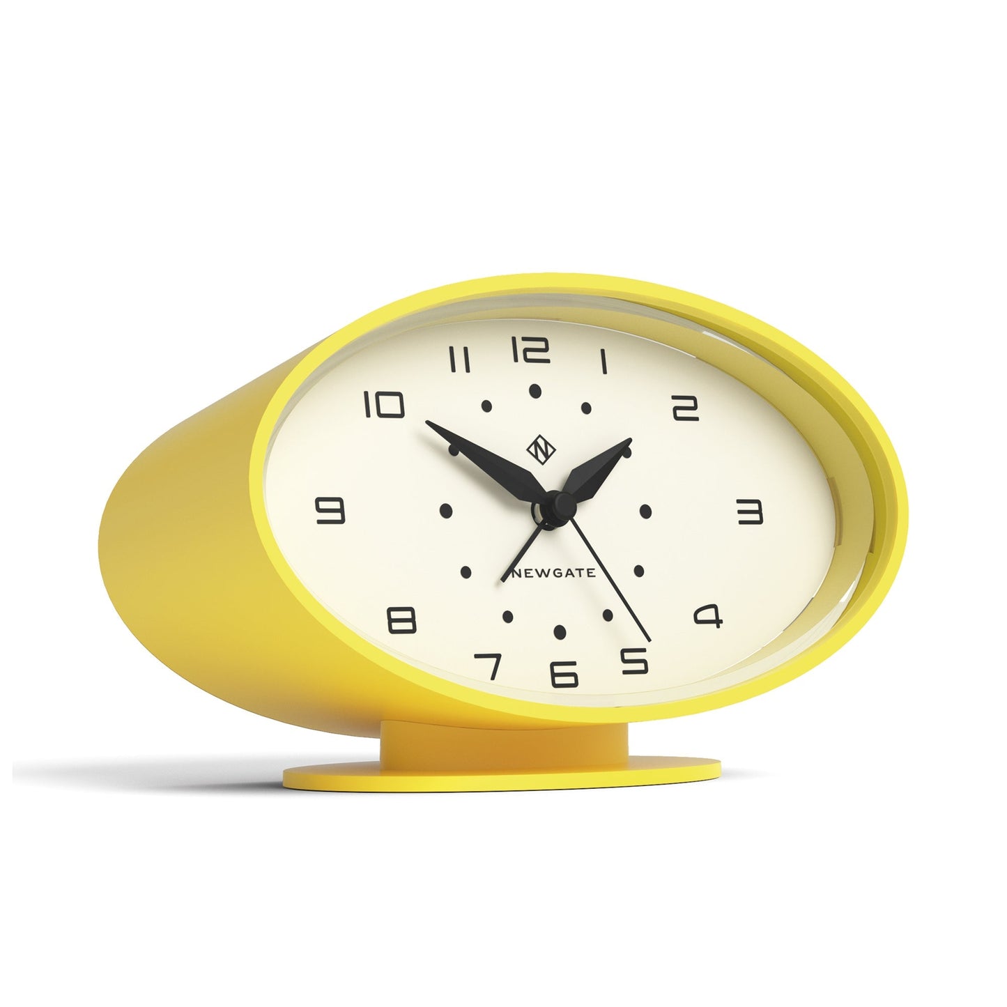 Yellow oval retro-inspired alarm clock on base