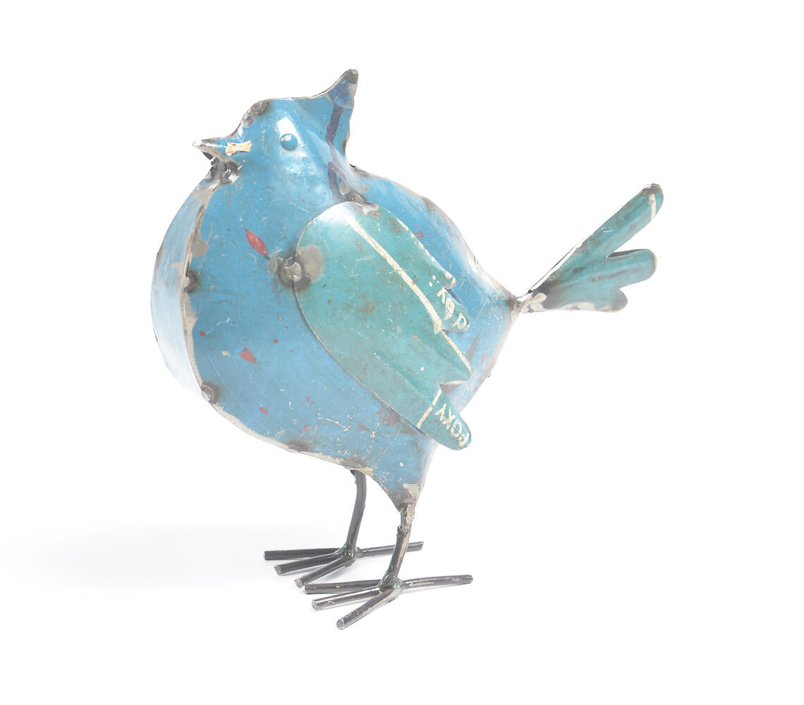 Handmade blue bird made from recycled iron