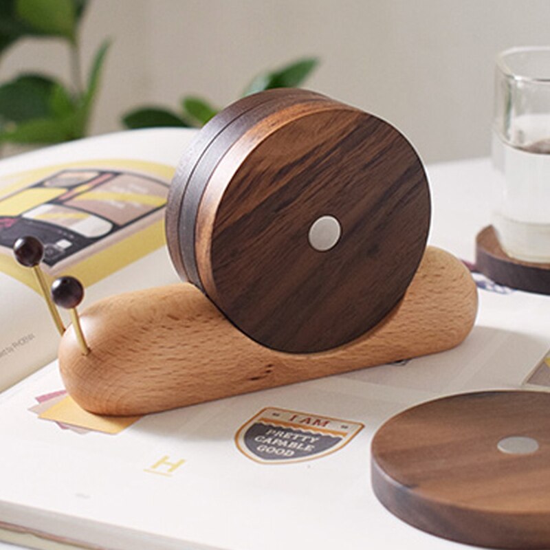 Solid timber snail coaster set with magnetic centres