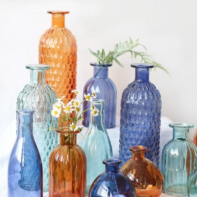 Glass vases in various colours and sizes