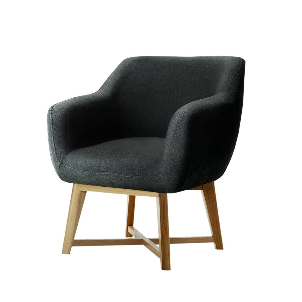 Charcoal linen-look upholstered tub armchair timber legs