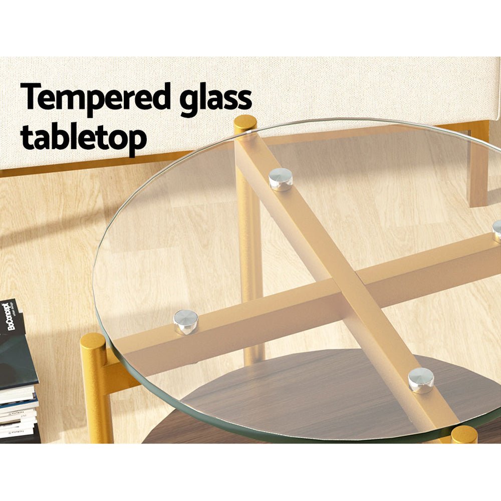 Tempered Glass Coffee / Side Table With Shelf - Gold-5